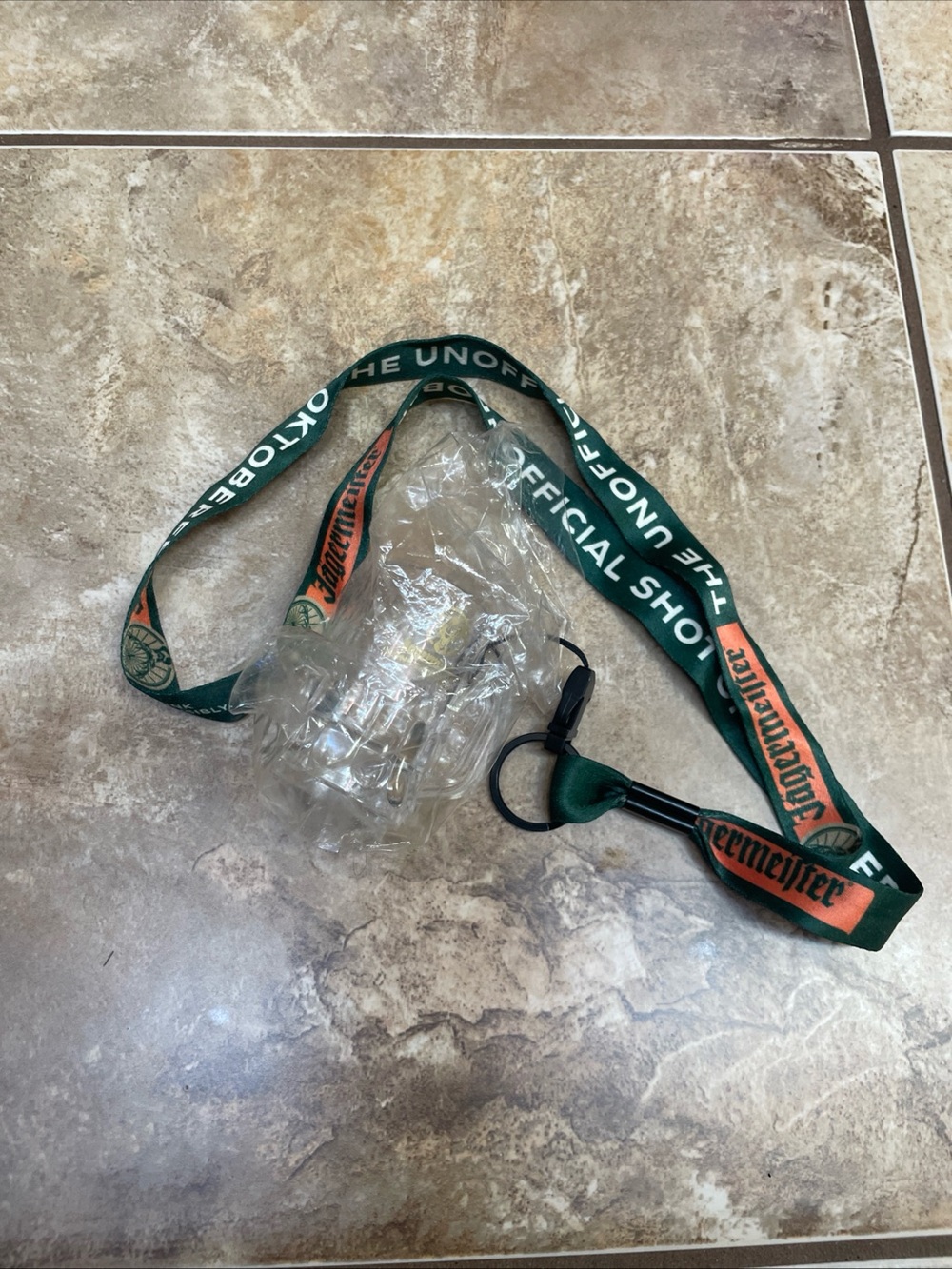 Jagermeister Green and Orange Lanyard with Clear Shot Glass Holder